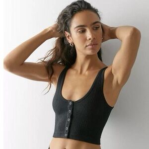 Urban Outfitters Black Ribbed Button Up Cropped Tank
